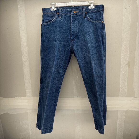 Vintage Wrangler Jeans USA Cowboy Cut Denim Hemmed 32x26 Dark Wash 13MWZ - Picture 6 of 9